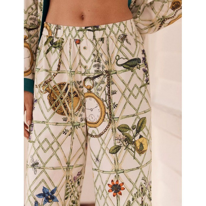 Anthropologie LyreBird Pajama Pants Flannel Large Botanical Garden Print Insects