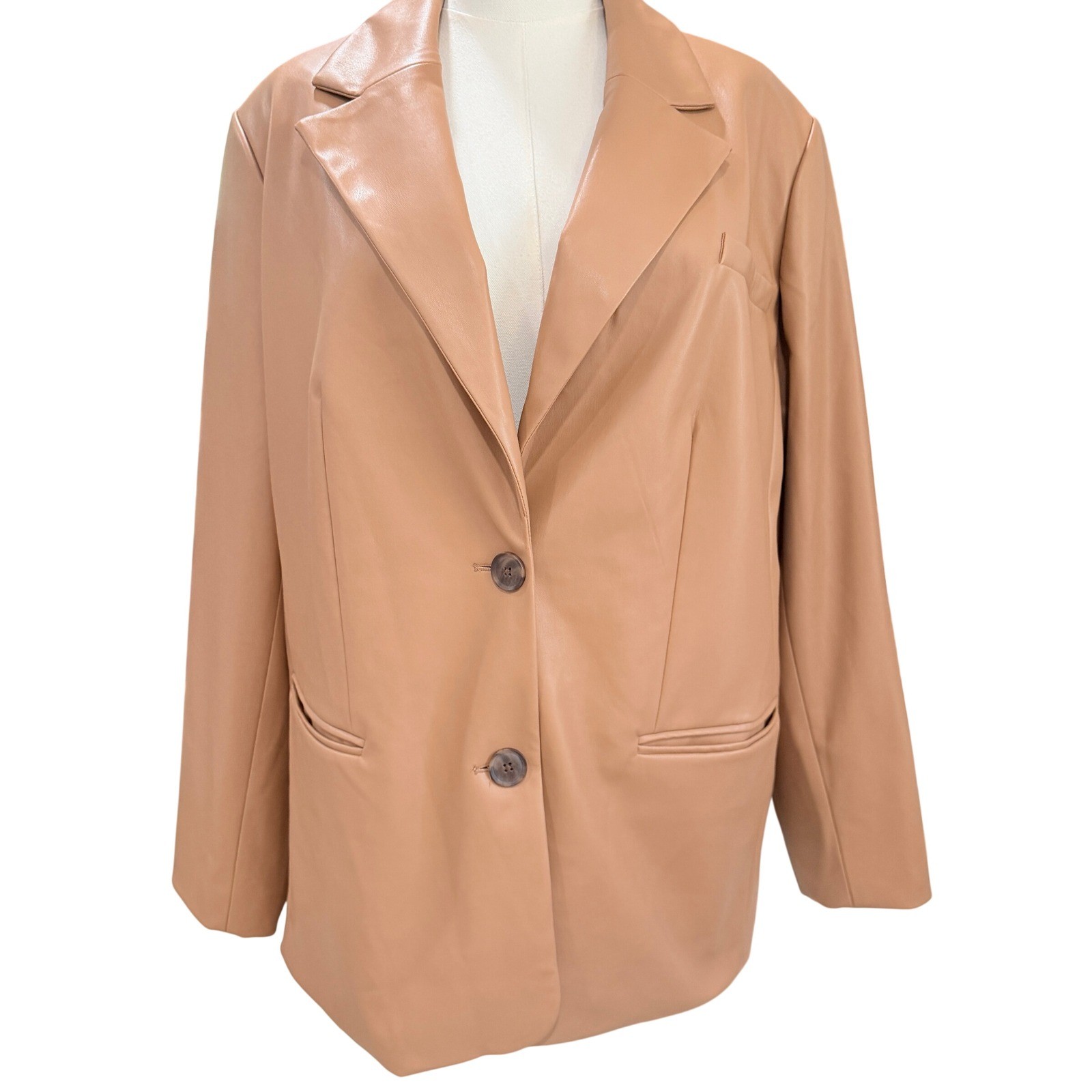 Camel Faux Leather Blazer Old Money Quiet Luxury Minimalist Corpcore XXL