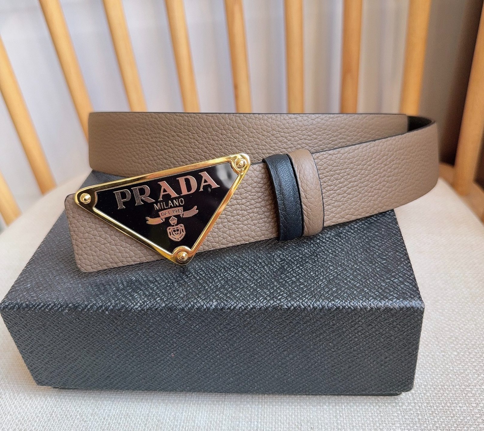 Prada men’s leather belt in Black/Brown