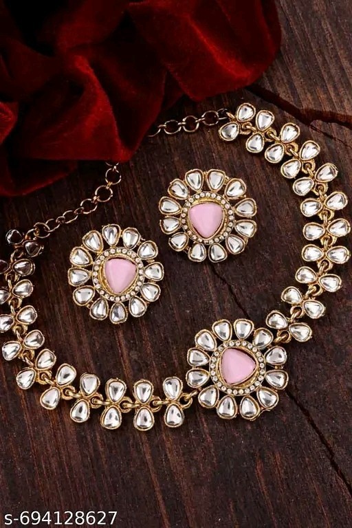 Indian Bollywood Gold Plated Kundan Choker Bridal Necklace Earrings Jewelry Set