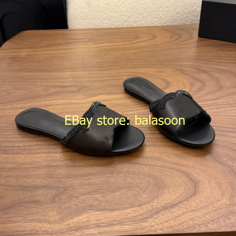 2026 summer genuine leather rhinestone flat slippers stiletto slippers 35-41