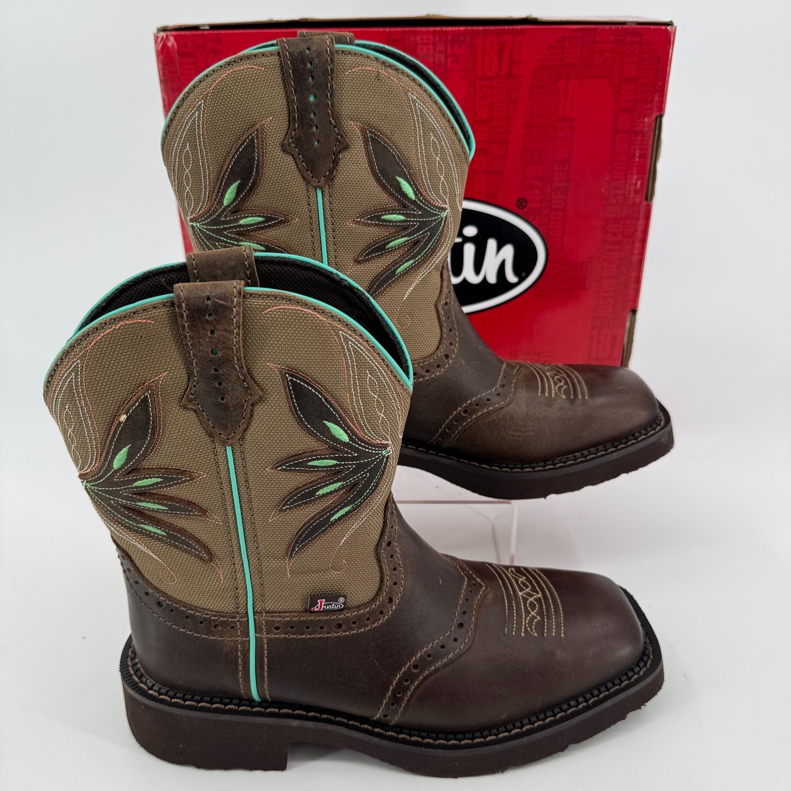 NEW Justin Nettie 8″ Cowgirl Boots WOMENS Brown Leather Square Toe Western 7