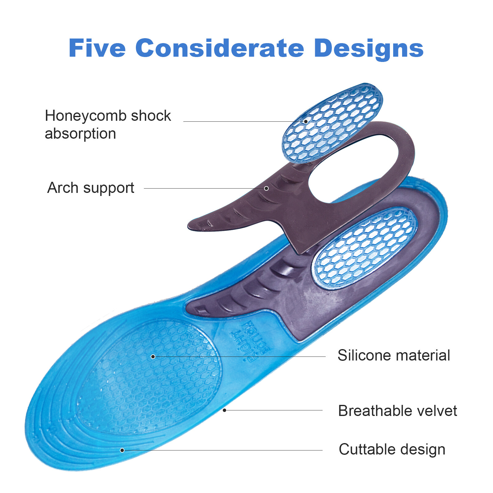 Men Women Silicone Gel Insoles Shock Pads Arch Support Orthopedic Shoe Inserts