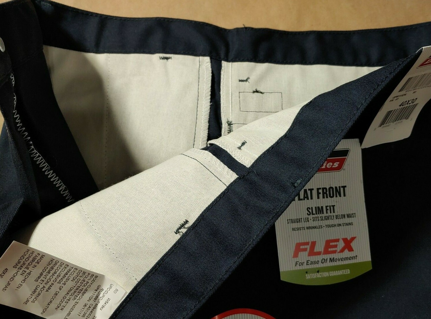 Dickies Pants Mens Flat Front Flex Straight Leg Slim Fit Navy Blue Size 40×30