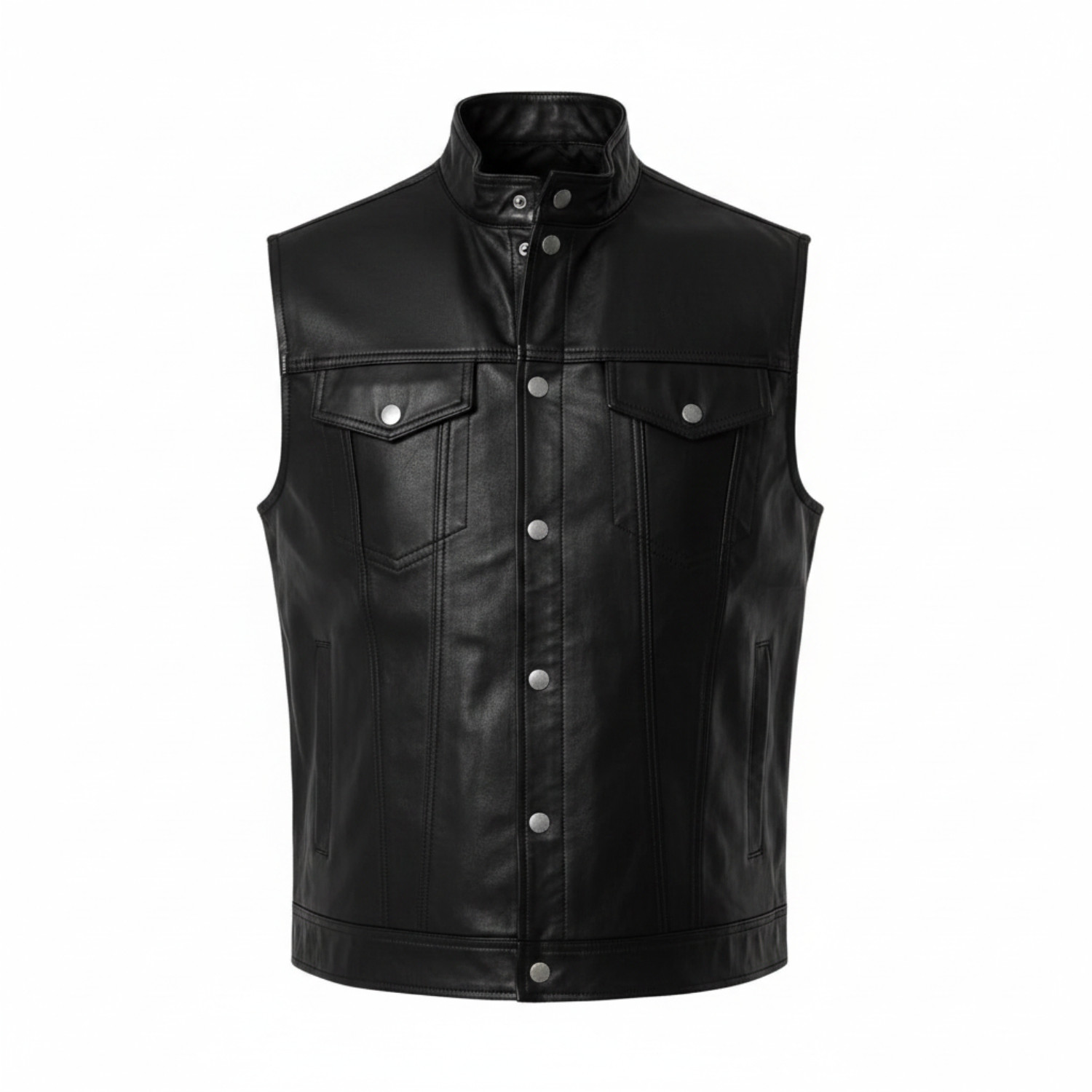 Classic Men’s Black Leather Vest Motorcycle Biker Riding Tactical Waistcoat