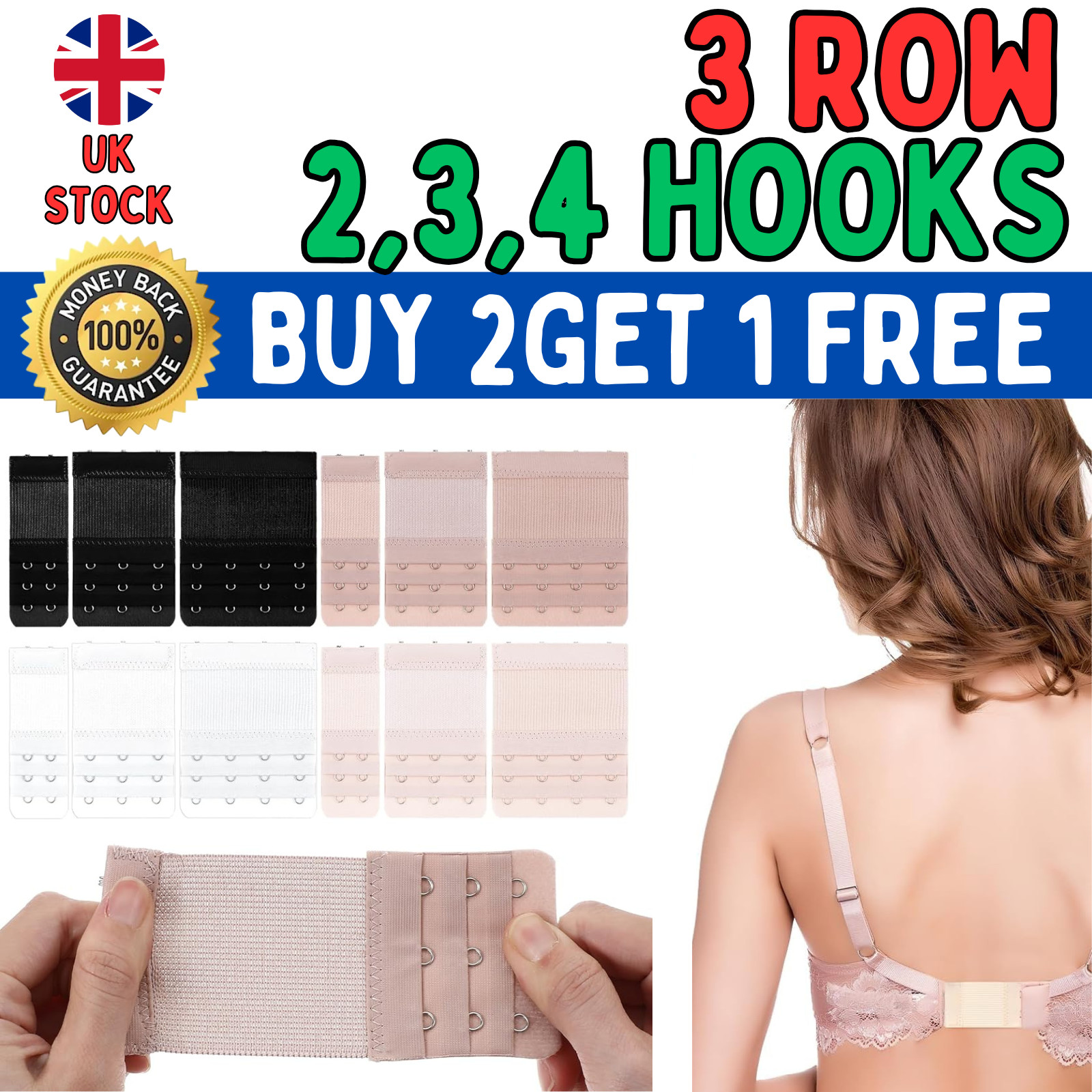 Bra Extender 3-Row (2/3/4 Hook) – Adjustable for Maternity Strapless & Tight Bra