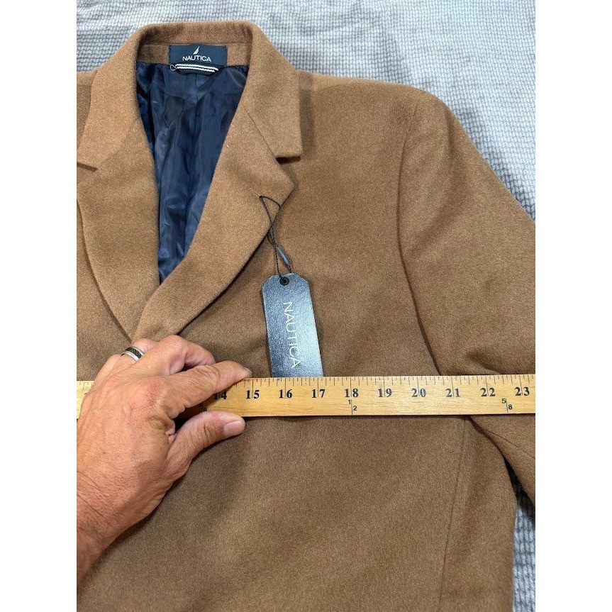 Nautica Mens Wool Camel Overcoat Topcoat Tan Long Jacket 42L MSRP$395 NEW