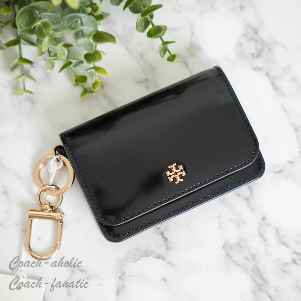 Tory Burch Emerson Smooth Leather Flap Card Case 176972 Black NWT