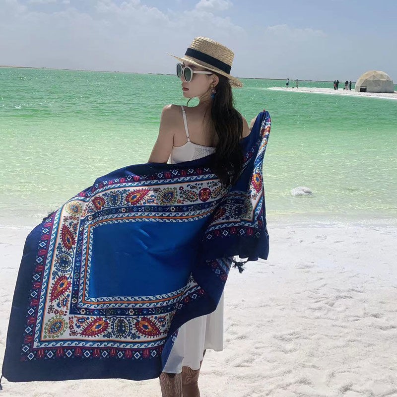 Ethnic Cotton Linen Scarf Shawl Wrap Large Cover for Travel Sun Outdoor Outfit