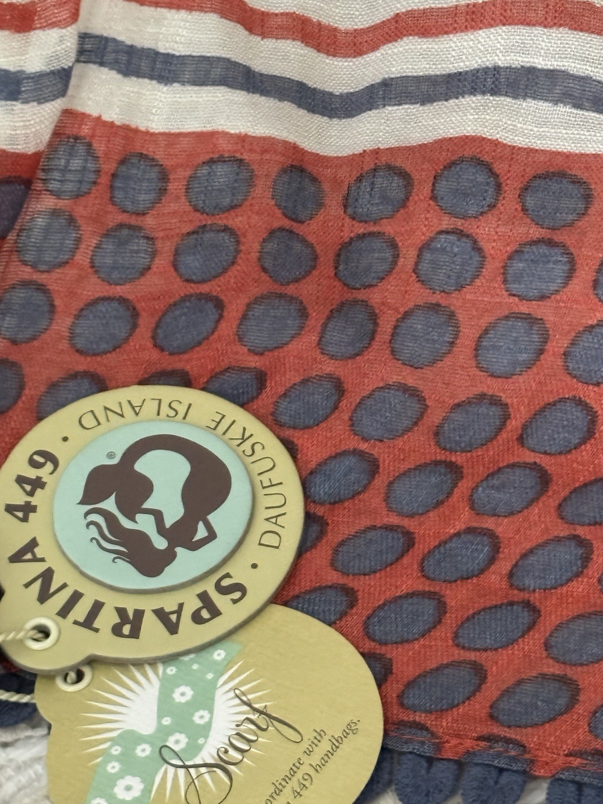 SPARTINA 449 Long Scarf (22”x75”) 100% Viscose Beige Orange Blue Trimmed NWT