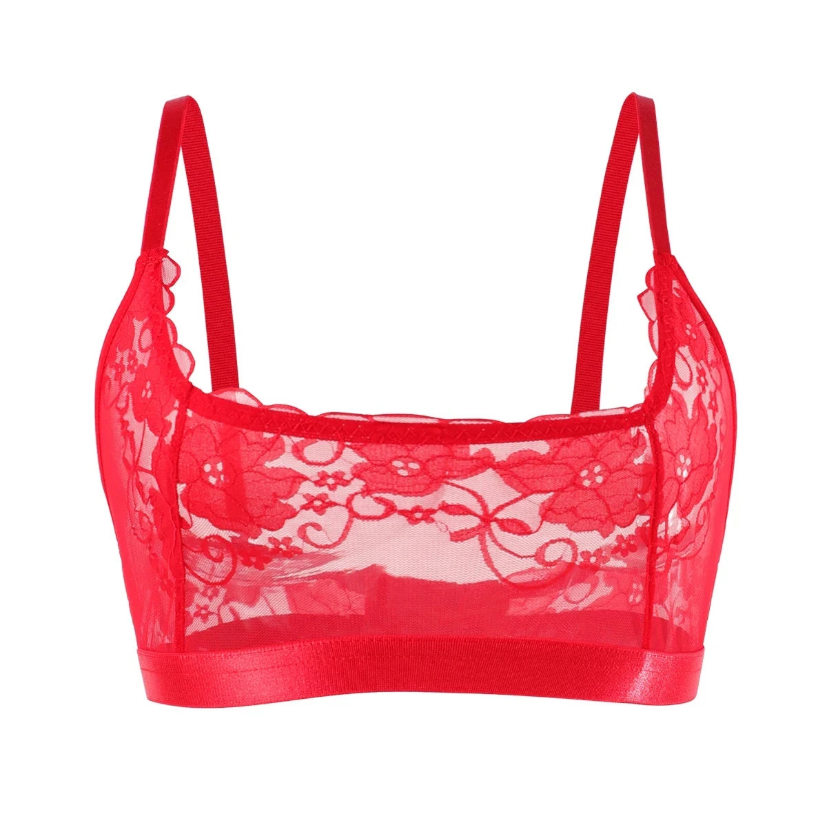 Women Sheer Floral Lace Wire-Free Bra Adjustable Strap Unpadded Bralette