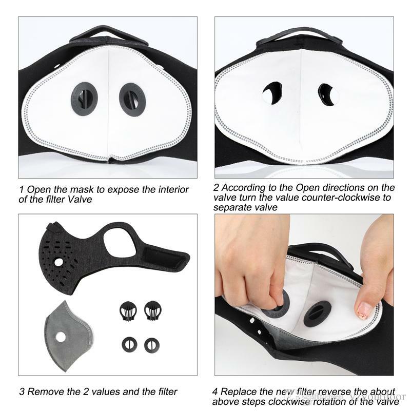 Reusable Face Mask Breathing Valves Sports Cycling Outdoor Active Carbon Filter