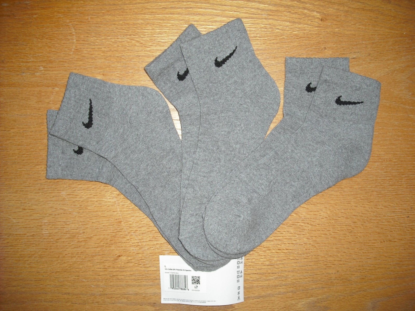 Mens NWT NIKE Quarter Ankle Socks 3prs Everyday DRI-FIT Gray Cushion Sz:L(8-12)