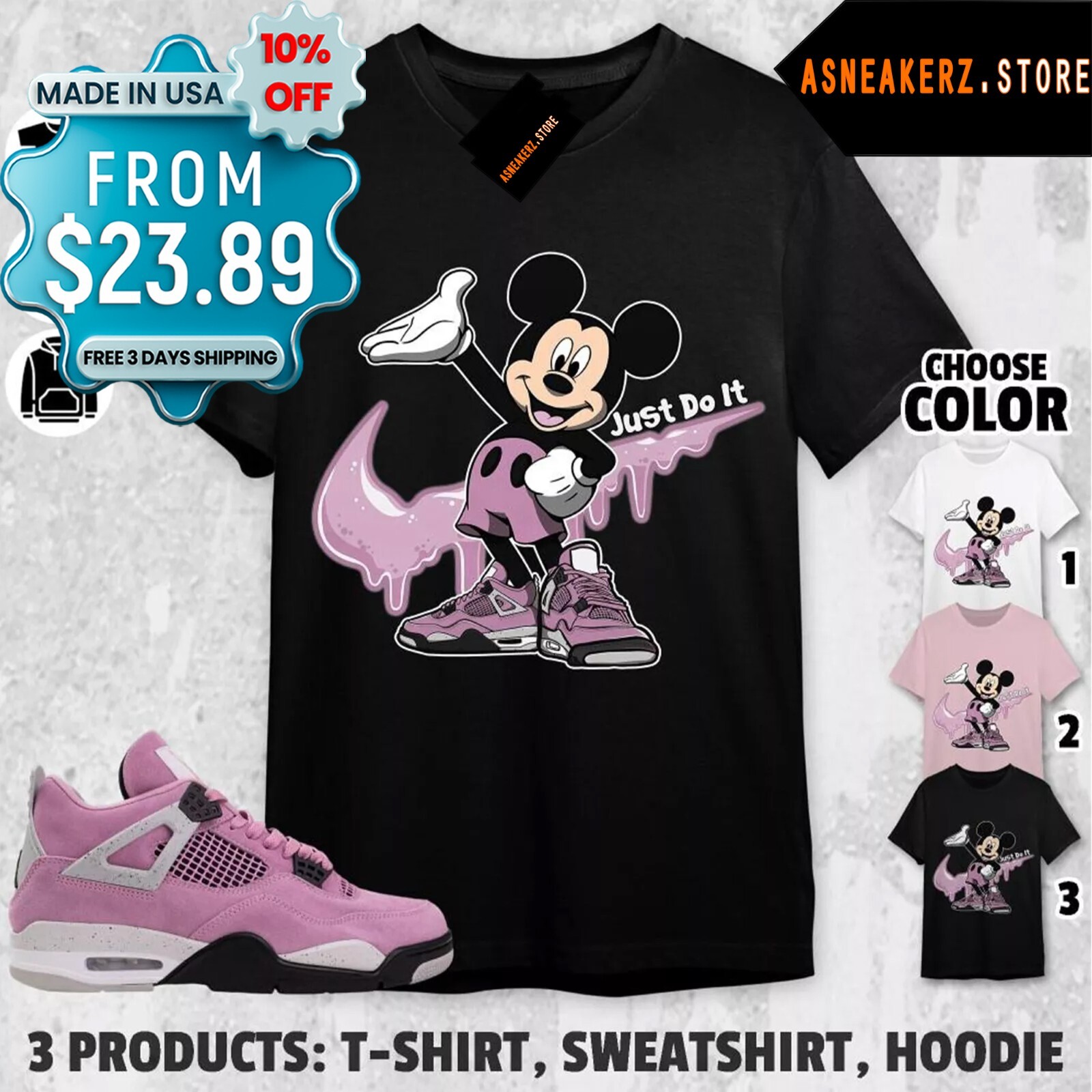 Shirt To Match Jordan 4 Orchid Sneaker Matching Tee Drip M Mouse T-Shirt