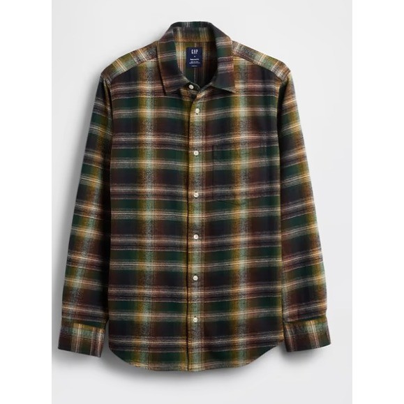 Gap Flannel Shirt Mens L Black Shadow Plaid Organic Cotton Relaxed Fit