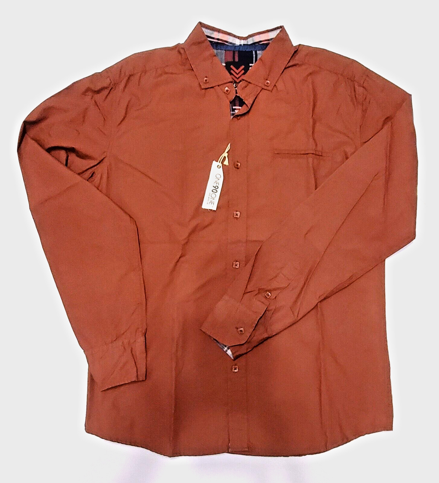 One90One Rust Red Button Up Shirt Mens M Long Sleeve Pocket Cotton NWT $99