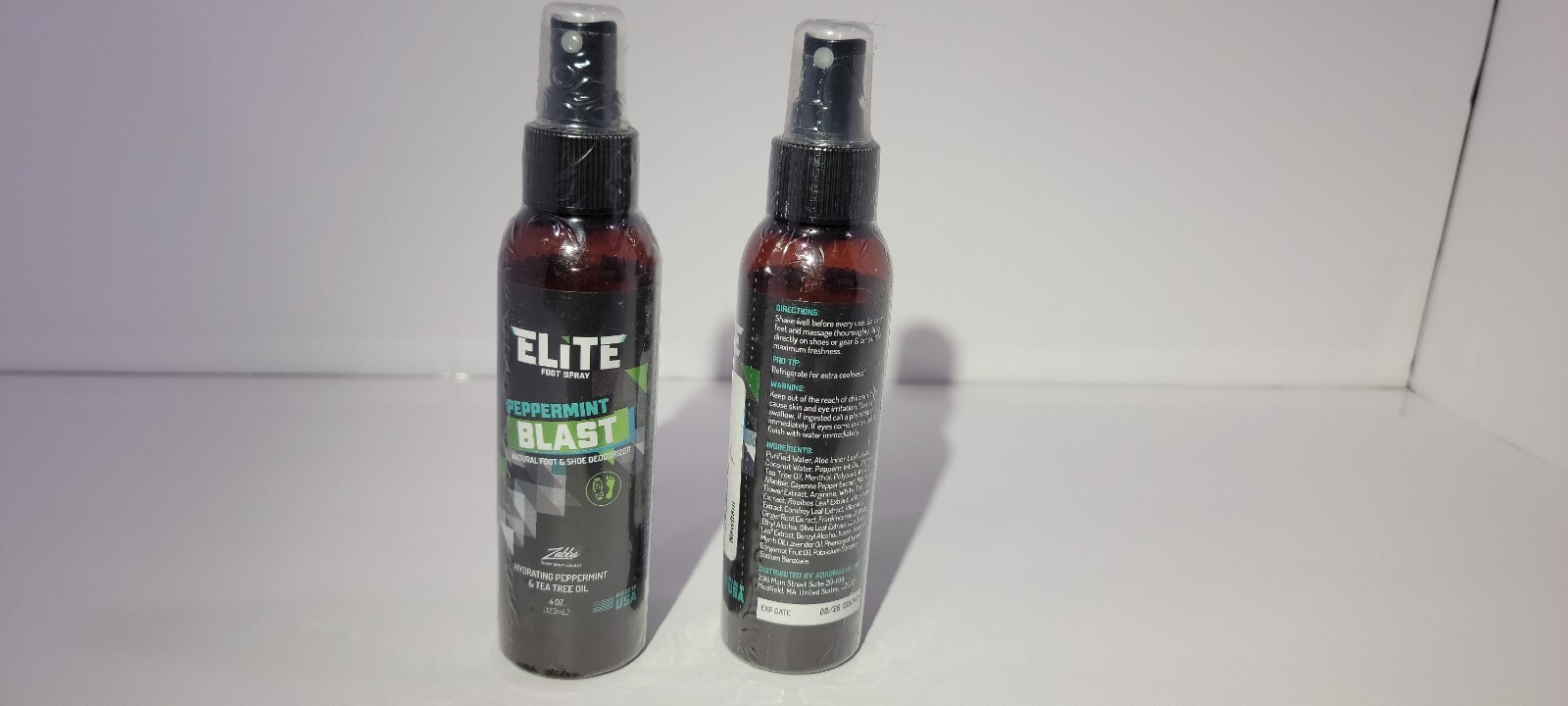 Elite Sportz Foot Spray Deodorant Peppermint & Tea Tree Oil 4 Oz- SET OF 2