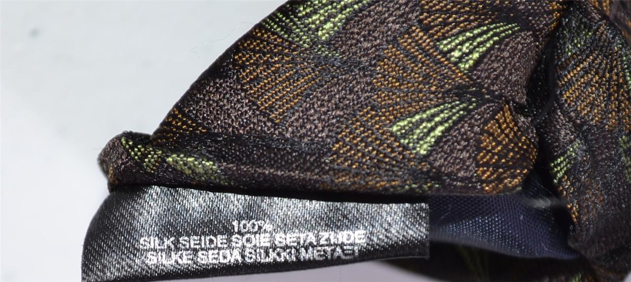 NEW BURBERRY PRORSUM $175 MID BROWN SILK FAN PATTERN SKINNY NECK TIE~ITALY