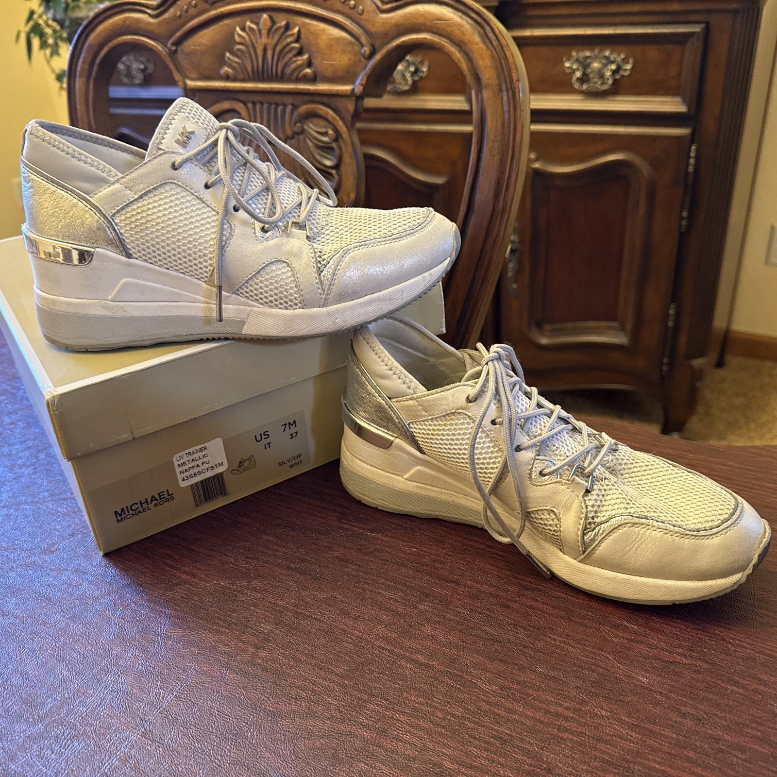 Michael Kors Shoes Liv Trainer Metallic Sparkle Air Mesh Woman, Size 7, Nice!