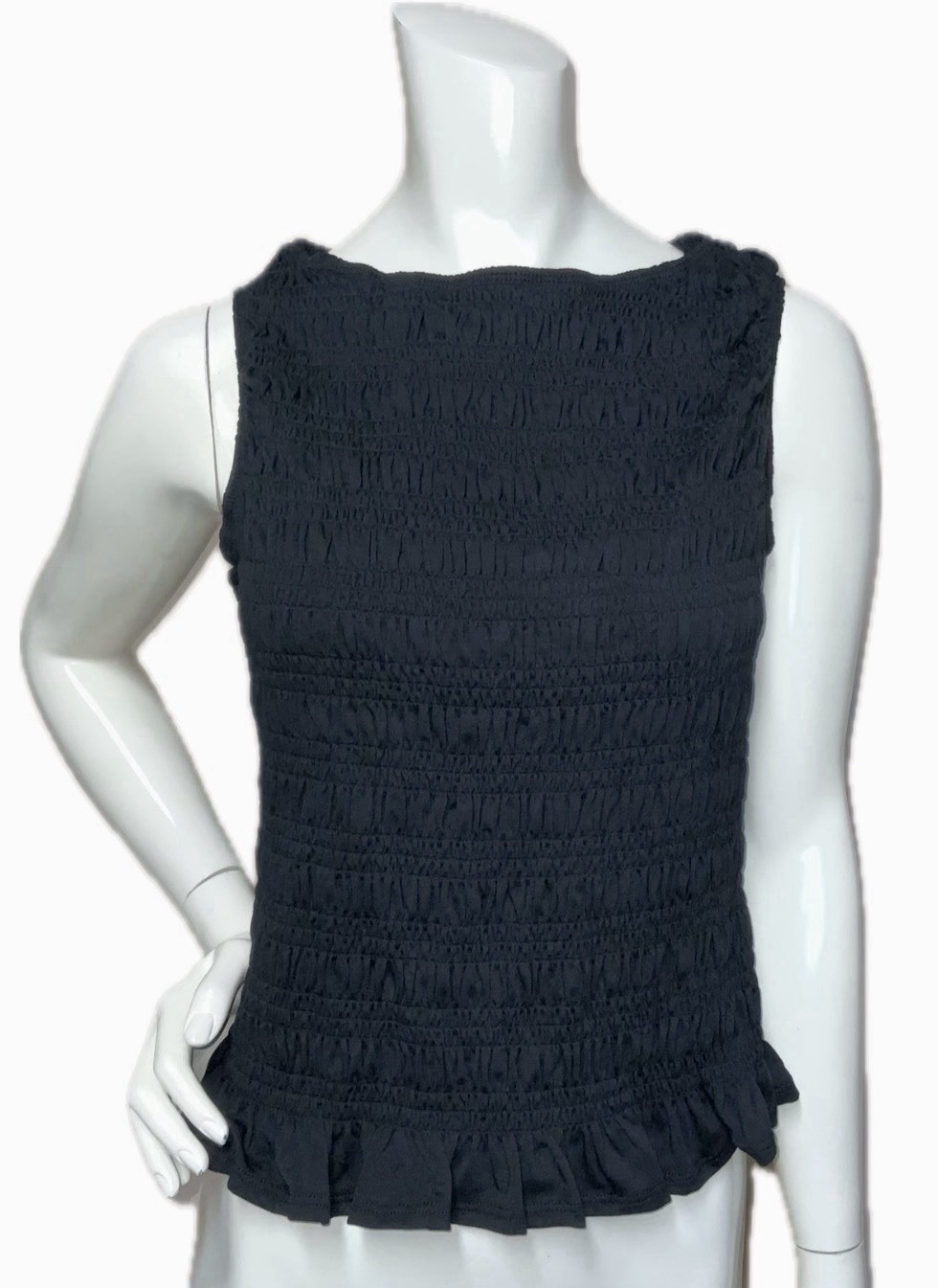 AND NOW THIS Black Smocked Textured Sleeveless Peplum Top Size Large NEW