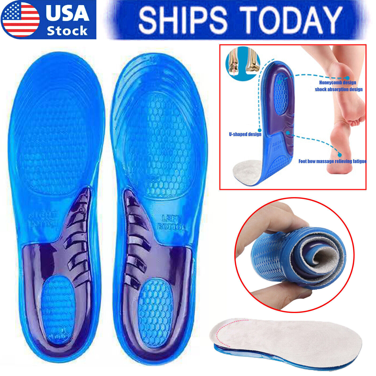 Man Women Silicone Gel Insoles Shock Insoles orthopedic Massaging Shoe Inserts