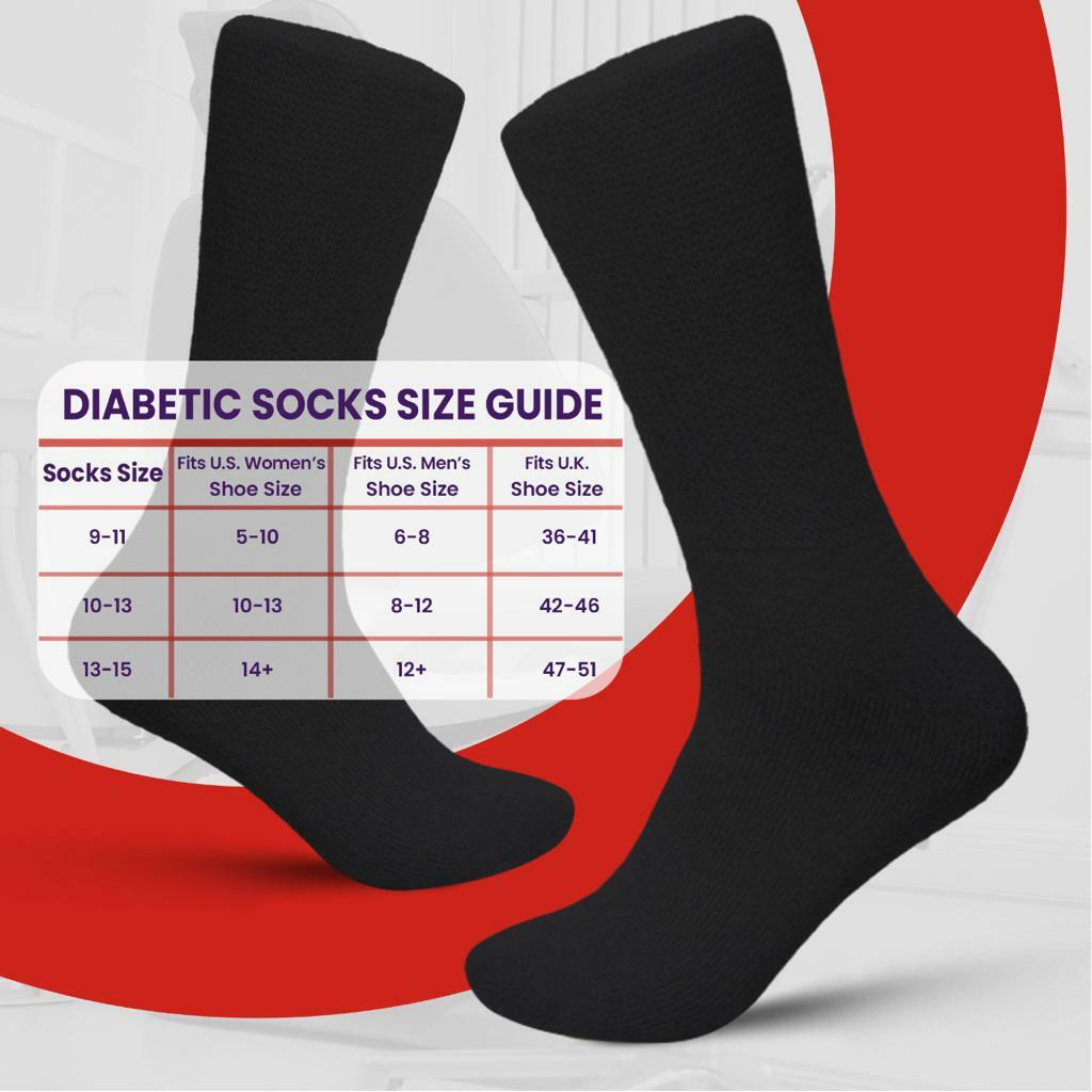 12 Pairs Black New Diabetic Crew Socks Circulatory Health Cotton Loose Fit Top