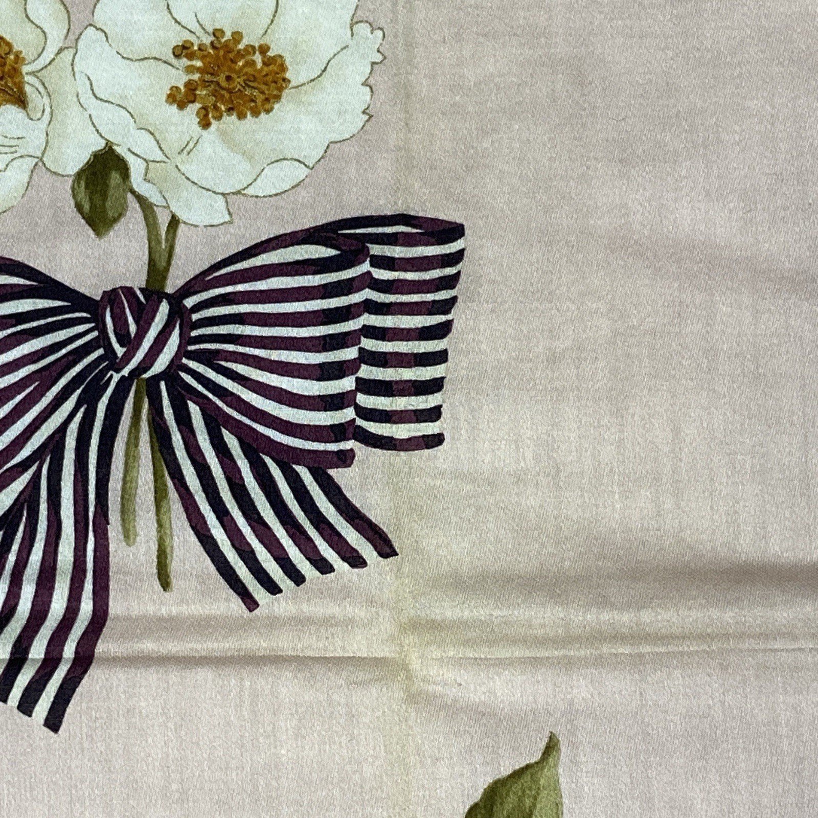 Nina Ricci Pocket Square Cotton Floral Bow Pink White 22”X22” Vintage