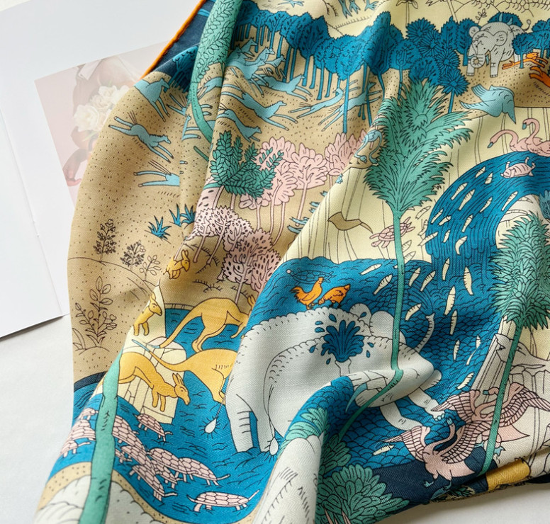 70% Cashmere 30% Silk Wrap Scarf Animal World Print Double Face Print Shawl 53”