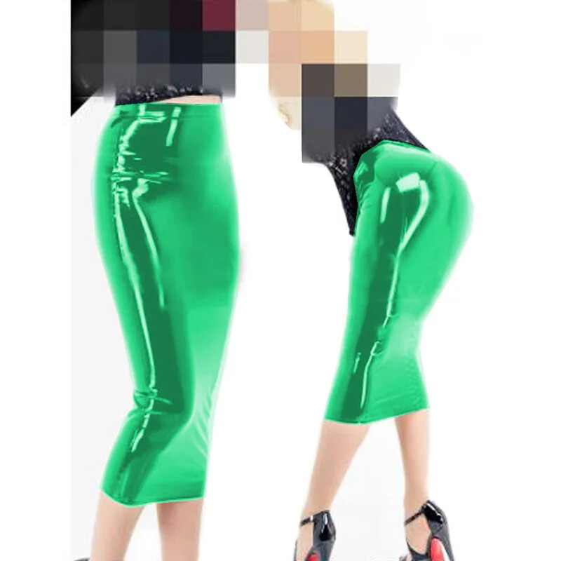 Wetlook PVC Shiny Pencil Skirt Office Lady Faux Latex Sexy High Waist Skirts