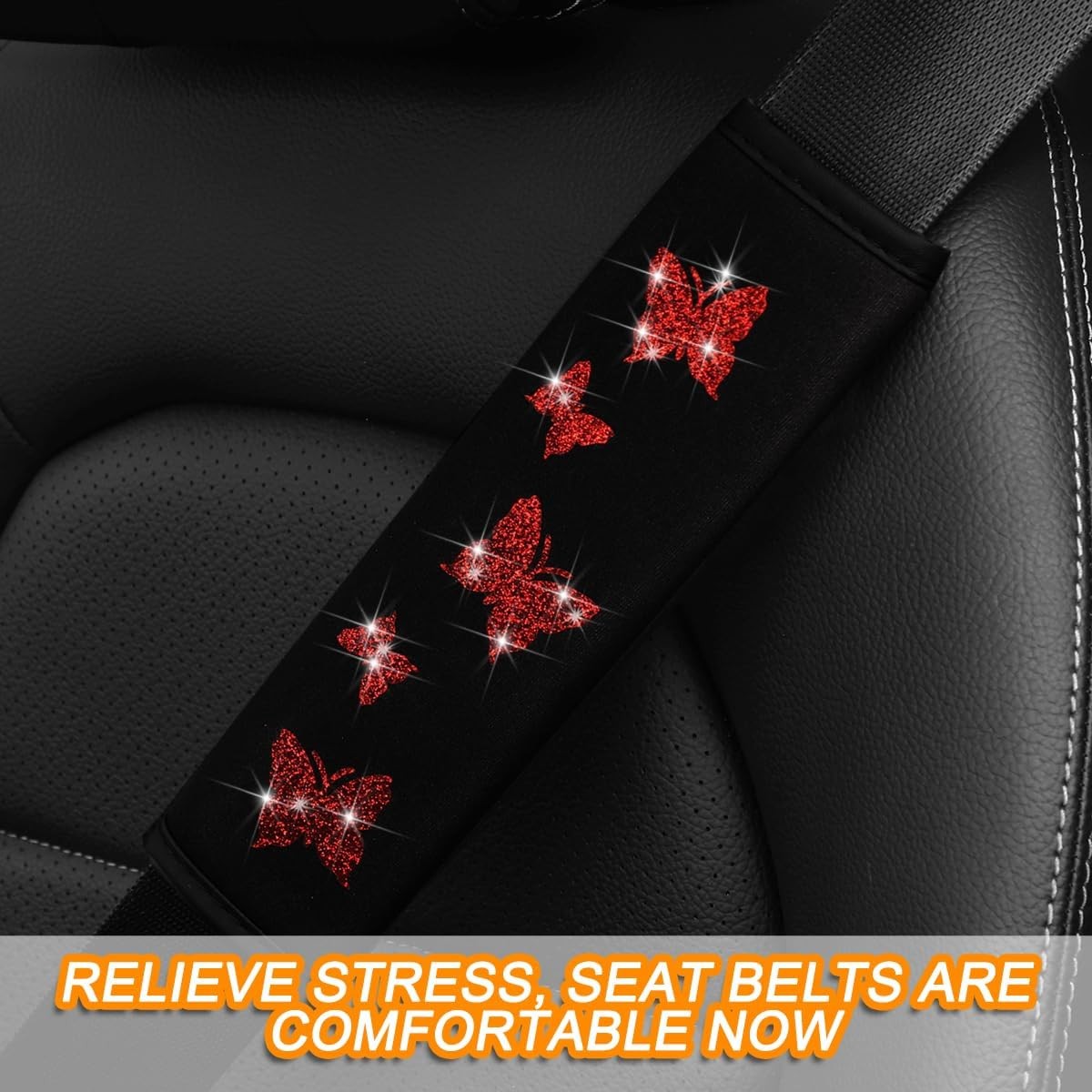 2PCS Car Seat Belt Covers, Polyester Fiber Vehicle Seatbelt Cushion Color: Red