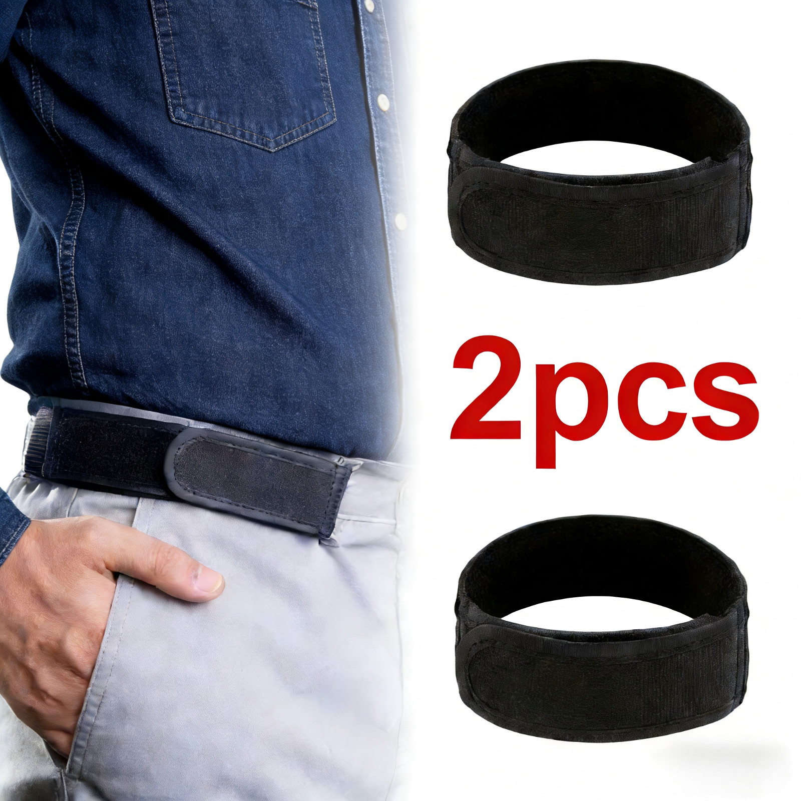 2PCS No Buckle Elastic Belt for Men Invisible Adjustable Stretch Waist Belt