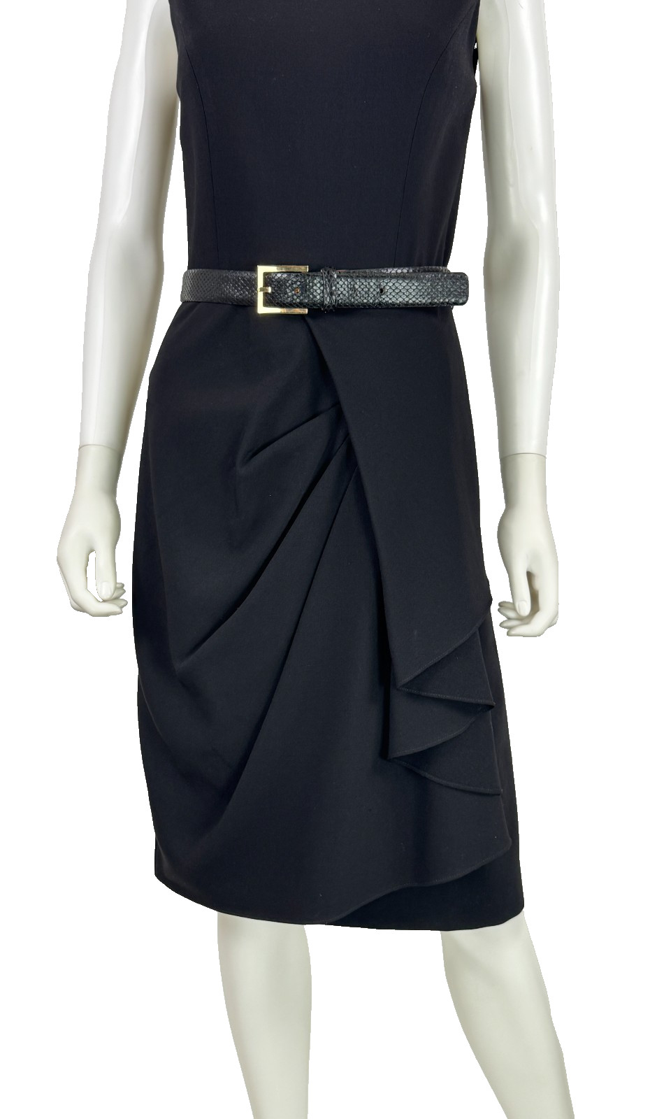 $1.7K Michael Kors Italy Black Wool Dress 6 US 42 IT M Zip Leather Belt Runway