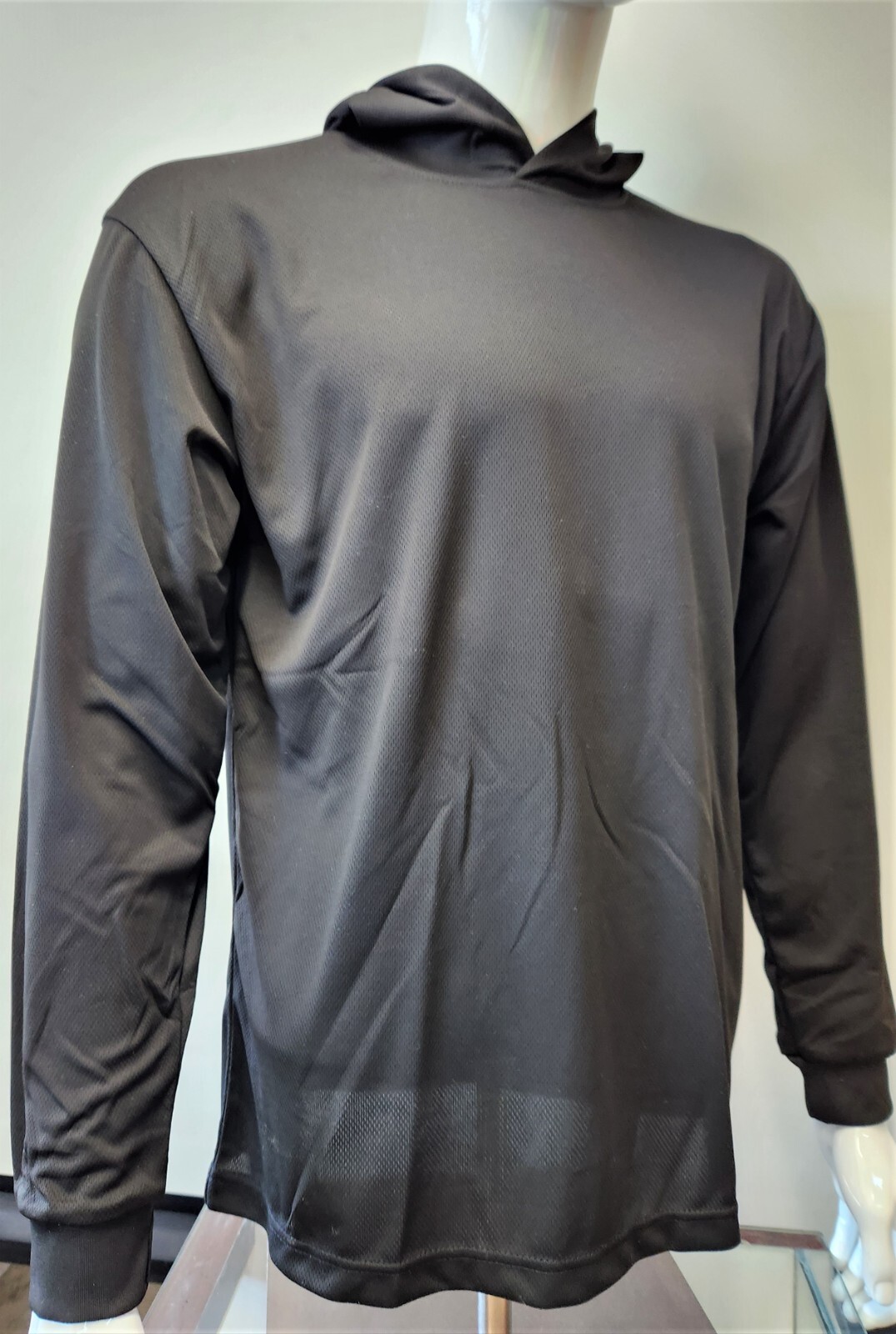 Black Long Sleeve Safety Shirt With Hoodie, Quick Dry Polyester Birdeye mesh
