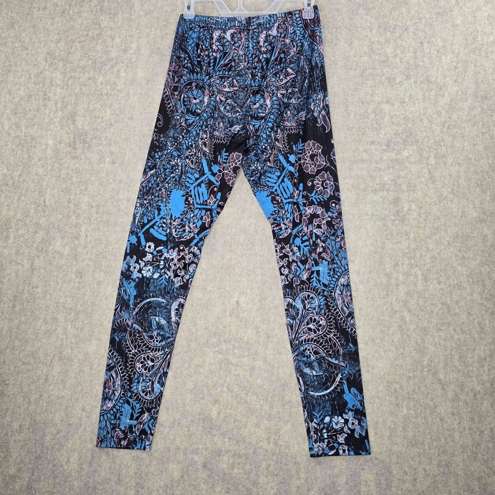 Lily Womens Printed Leggings Black/Blue S/M Stretch Polyester/Spandex Blend Slim