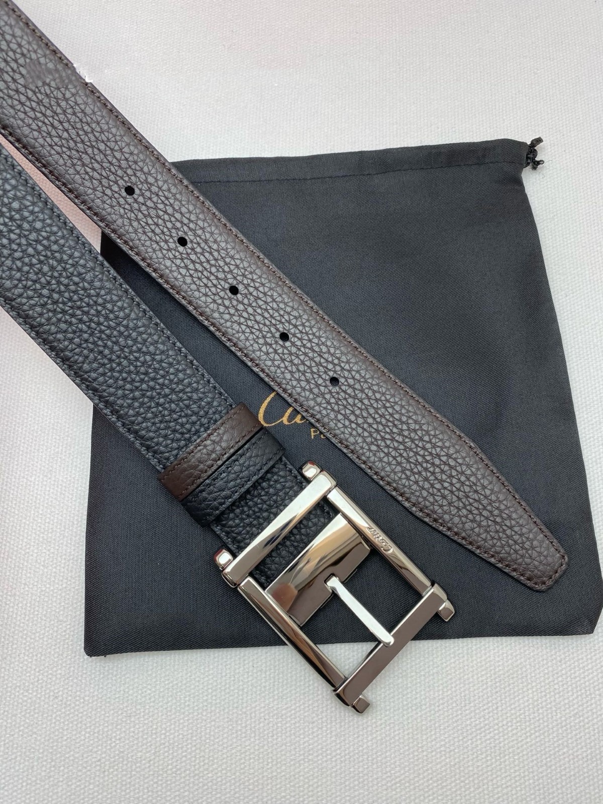 Cartier Black and brown double-sided cowhide men’s Lead colored buckle belt
