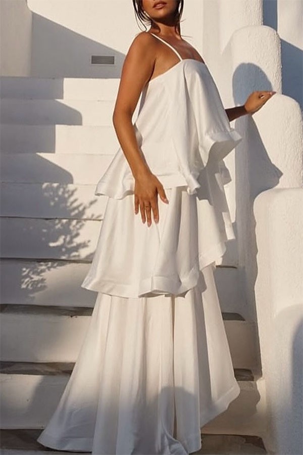 NEW Satin Wide-leg Strap Multi-layered Holiday Dress Sizes S-XL