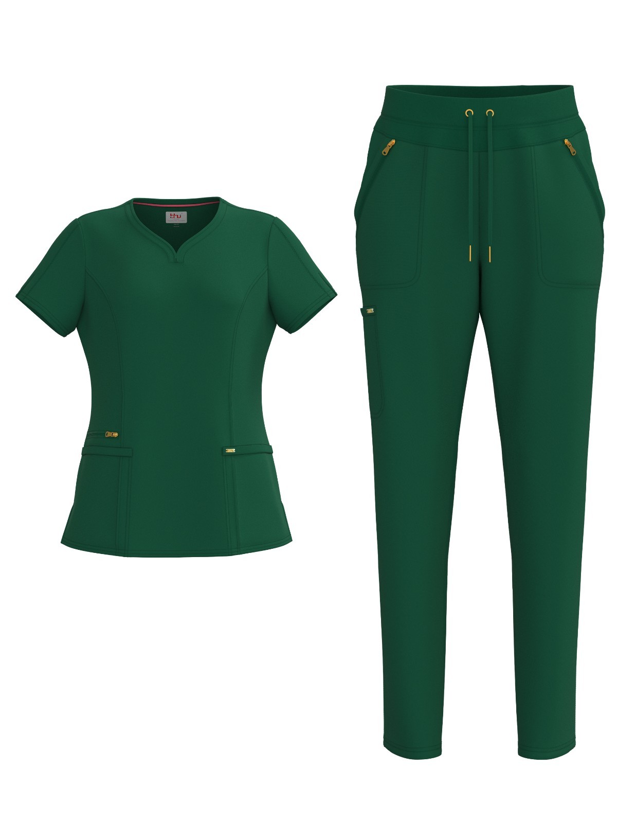 Women’s 4 Way STRETCH Sweat Heart Neck Top with Zipper Cargo Scrub Pants