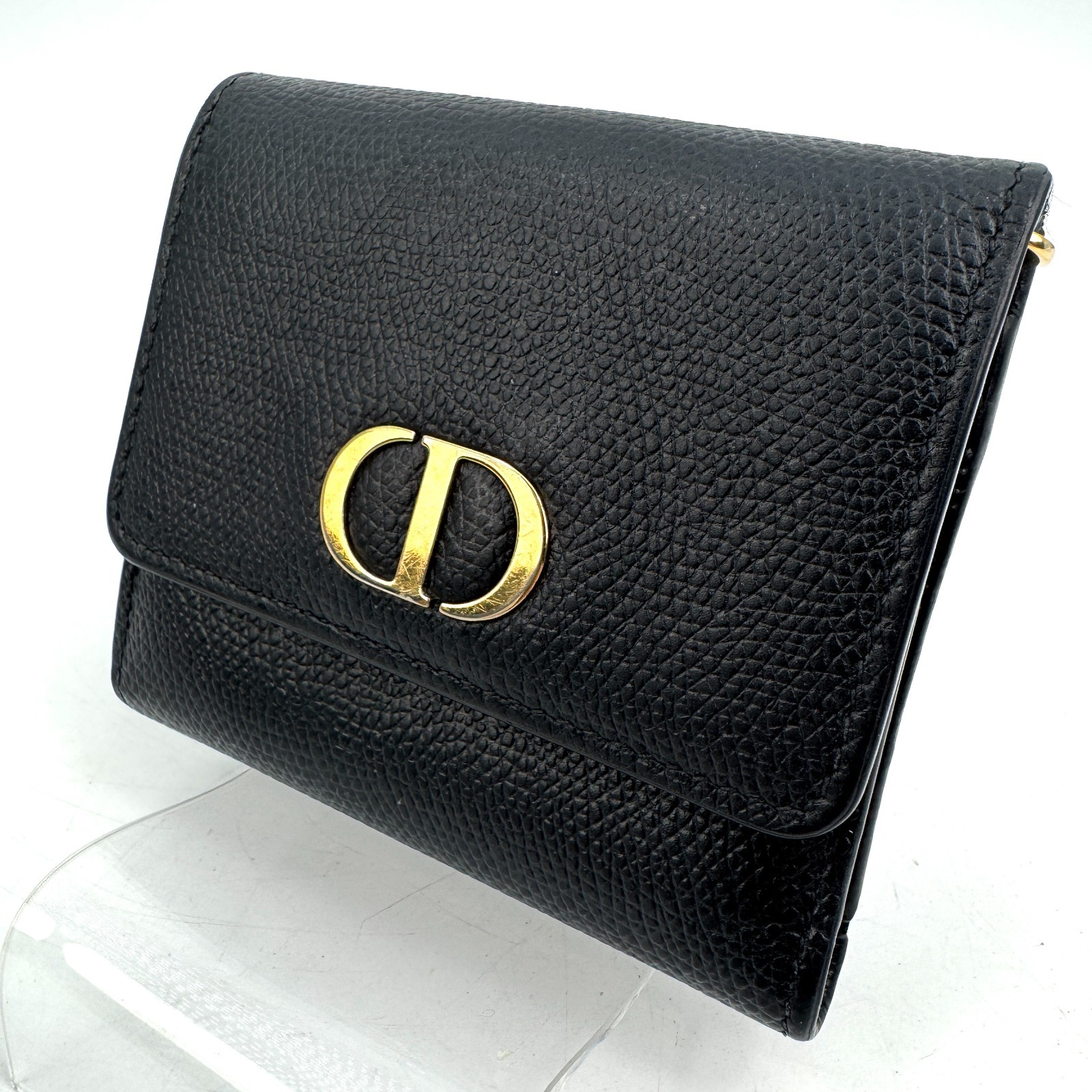 Christian Dior Tri-fold Wallet Leather Black Authentic