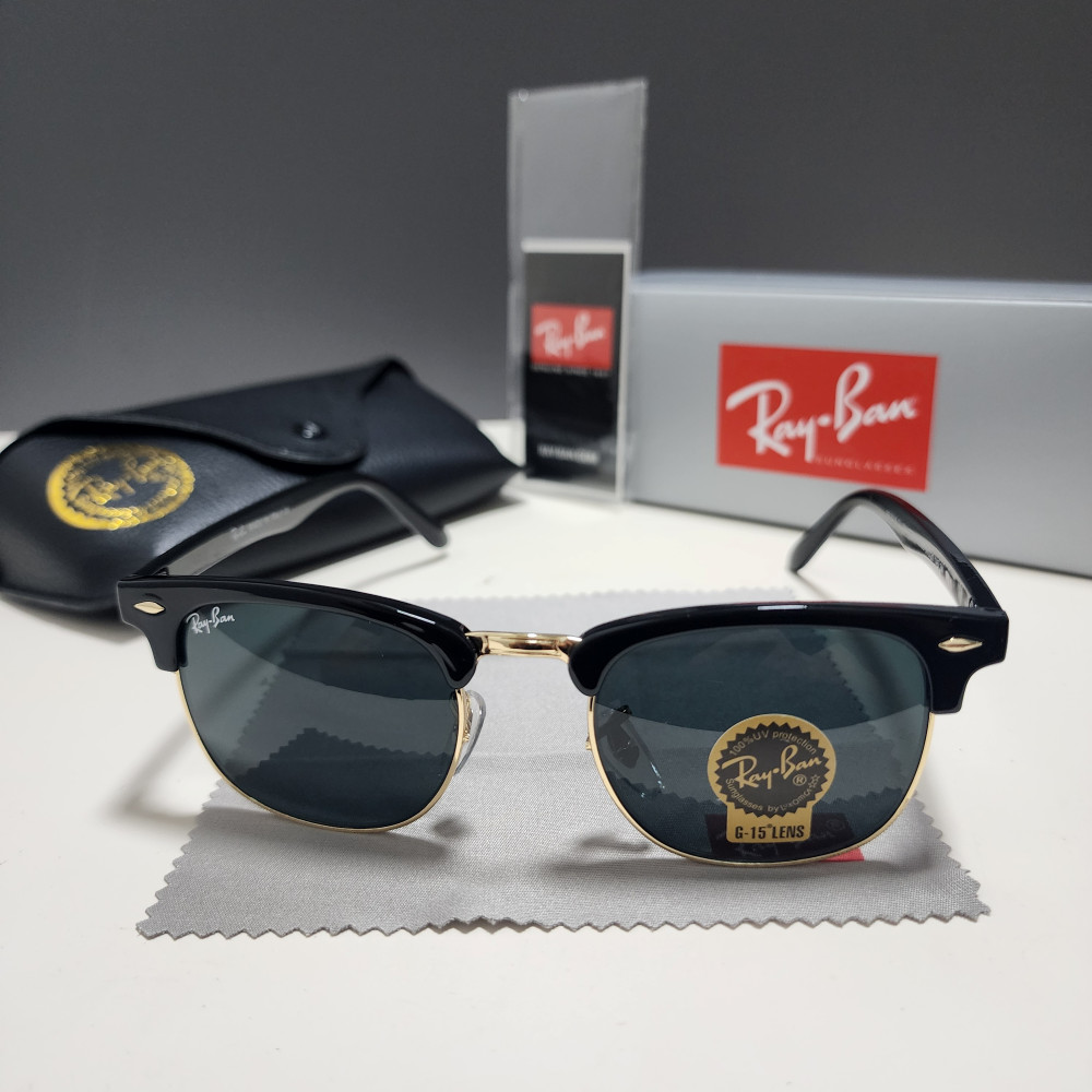 Ray-Ban RB3016 Sunglasses Clubmaster Classic Black Frame Glass Gray Lens 51 mm