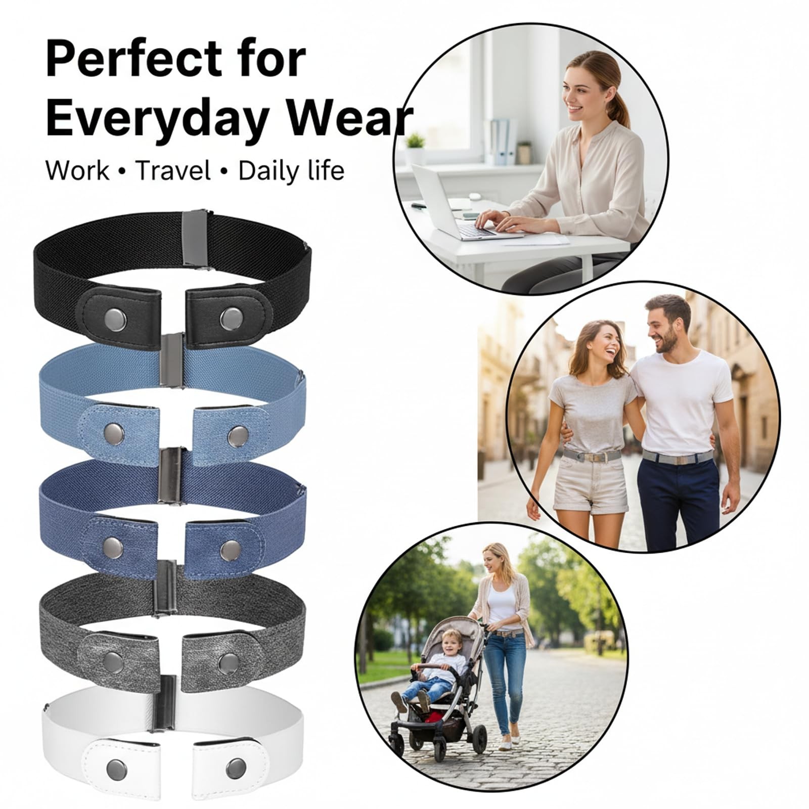 5 Pcs No Buckle Stretch Belt Elastic Invisible Waist Belt for Men Women Jeans