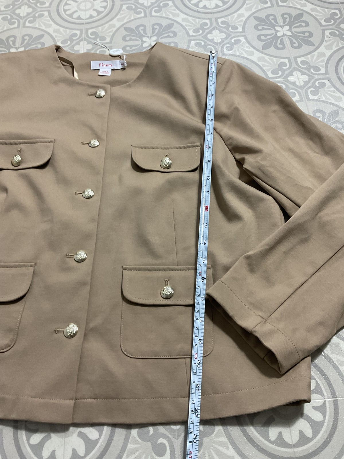 Finery Imogen Ponte Jersey Jacket Camel brown botton UK 18 new smart casual