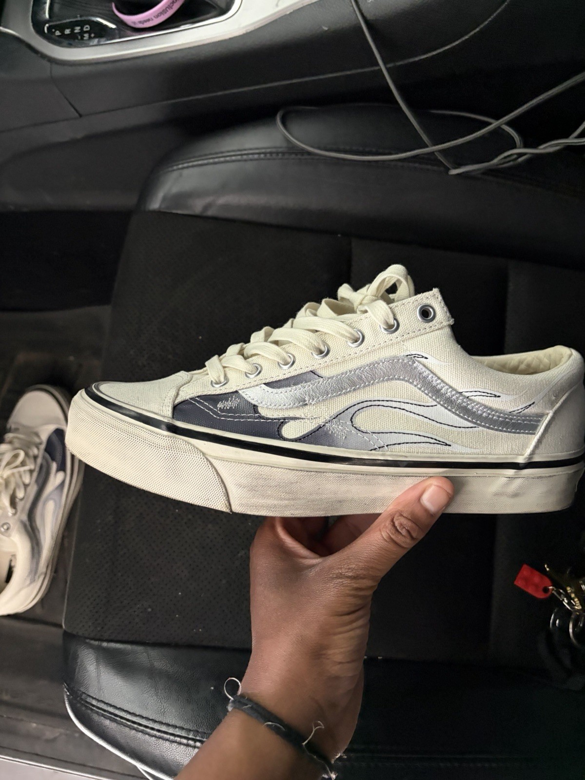VANS old skool low top lace-up sneakers white/blue canvas rubber sole
