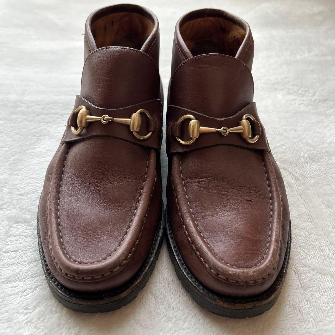 GUCCI Horsebit Chukka Boots Brown Leather Size 39 (24cm) 061116d
