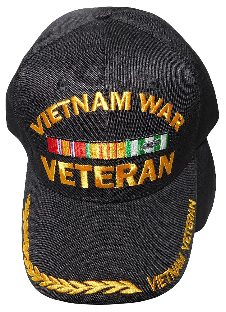 Vietnam War Veteran Ribbon Black Acrylic Adjustable Embroidered Hat Cap