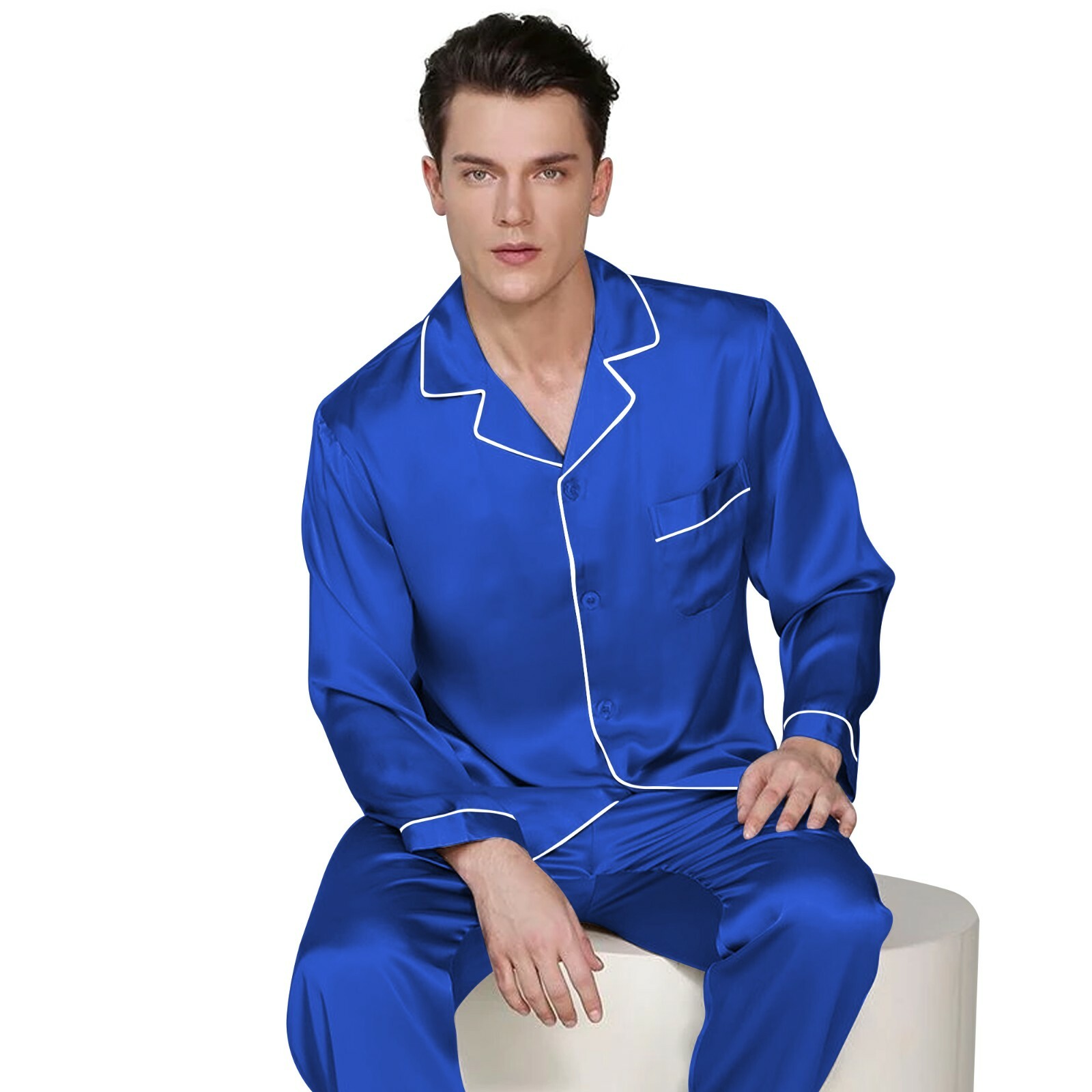 Mens Silk Satin Pajama Set – Top and Bottom ** Great Gift Idea **