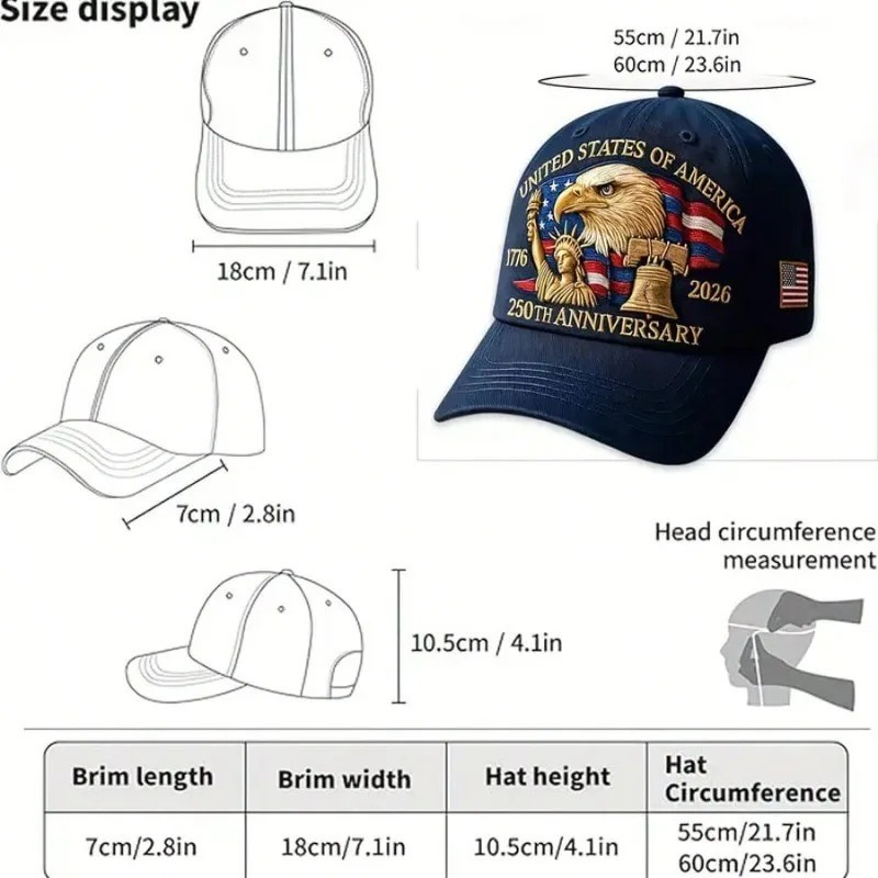 1pc Men’s USA 250th Anniversary 1776-2026 Patriotic Baseball Cap
