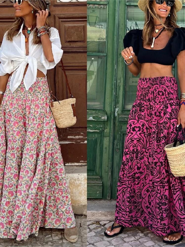 Women’s Bohemian Floral Dress Women’s High Waist Beach Vacation Swing Dress –