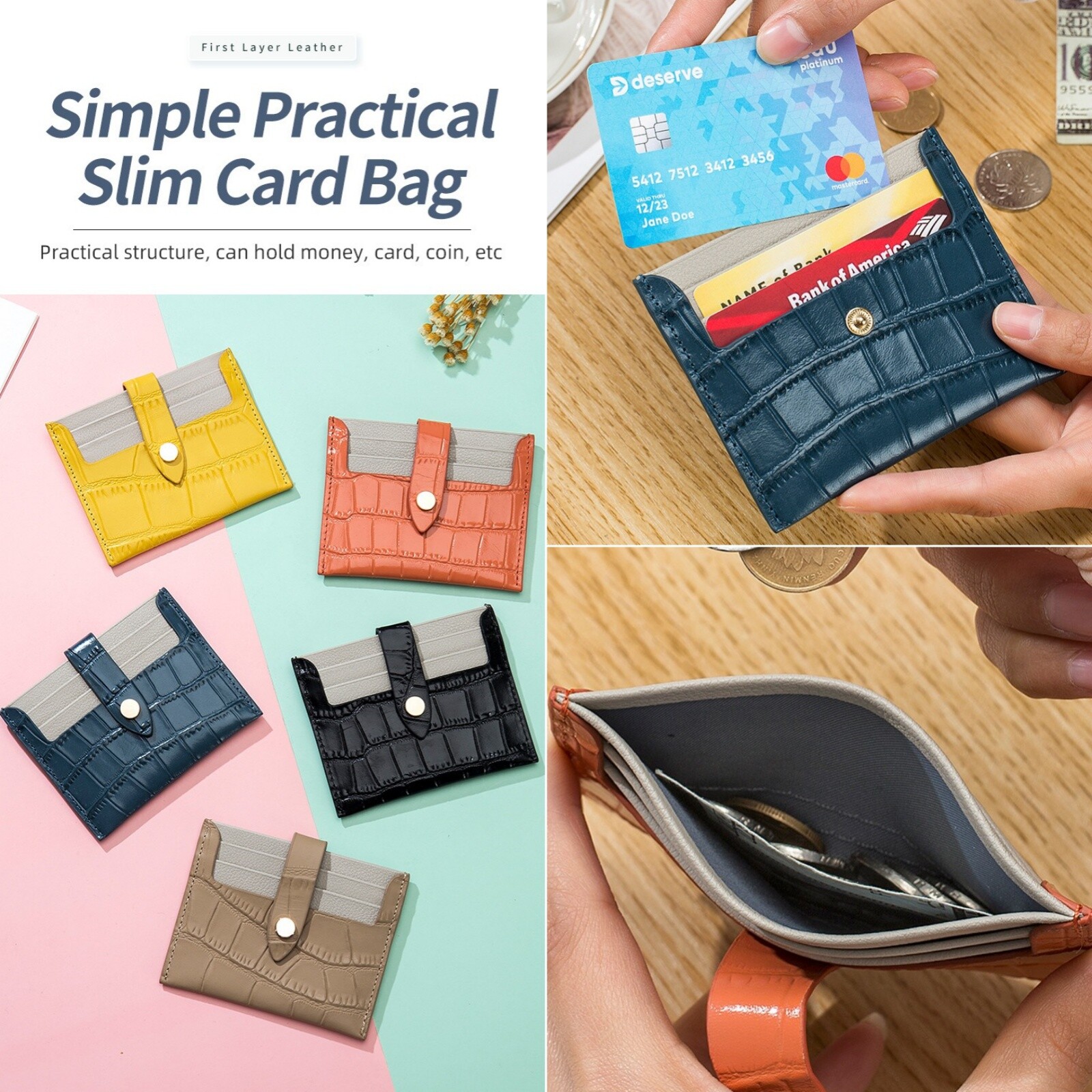 Hasp Slim Leather Front Pocket Wallet ID Credit Card Holders Mini Coin Purse US