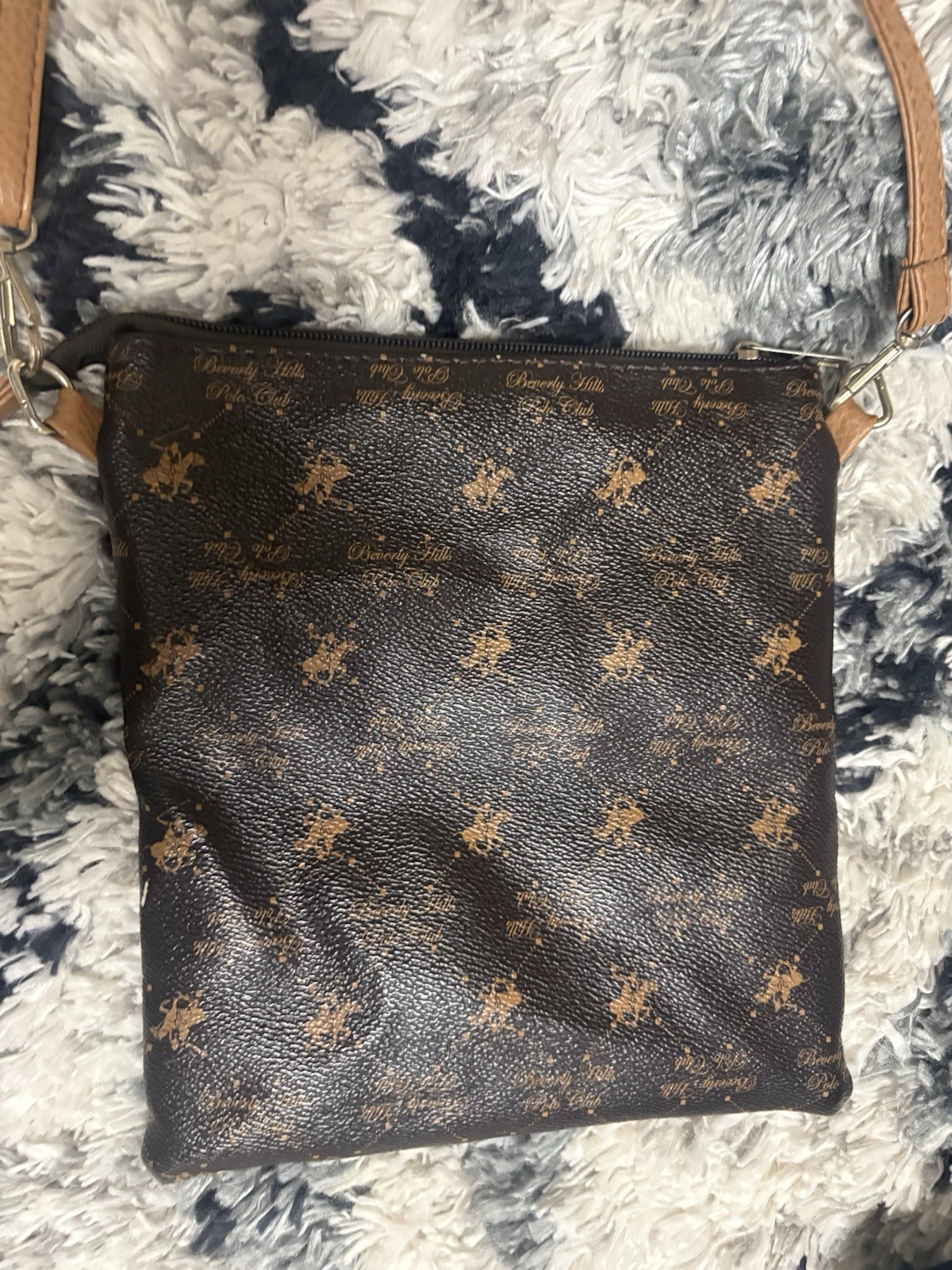 Beverly Hills Polo Club Brown Logo Small Crossbody Zip Bag Detachable Strap