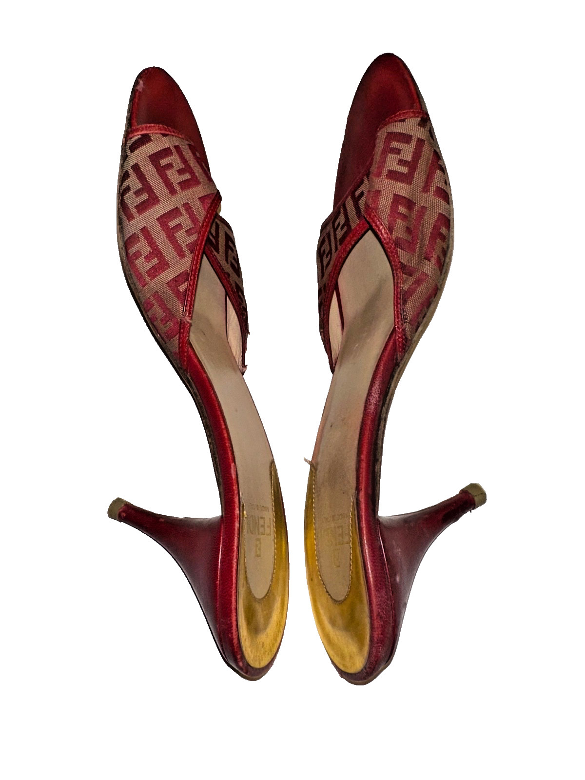 Fendi Red Monogram Zucca Canvas Mules Vintage Clogs Size 39